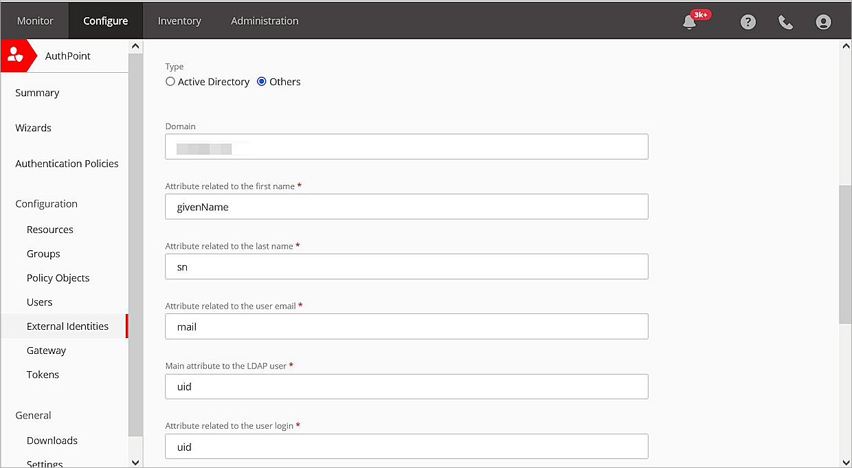 Screenshot of the external identity settings.